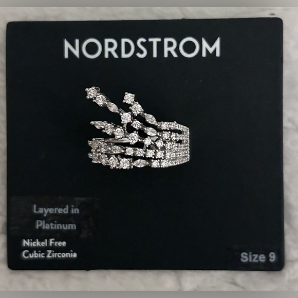 Nordstrom Angled Mixed Stone Ring Silver Size 9 NWT - Picture 2 of 3